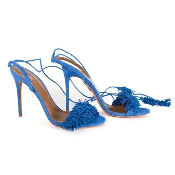 Aquazzura Blue Fringe Tassel Heels - Size 10 US - Picture 6 of 6